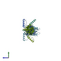 PDB entry 2d16 coloured by chain, side view.
