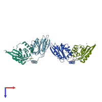 PDB entry 2d16 coloured by chain, top view.