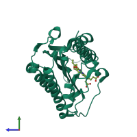 PDB entry 2d1e coloured by chain, side view.