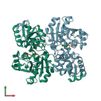 PDB entry 2d1f coloured by chain, front view.