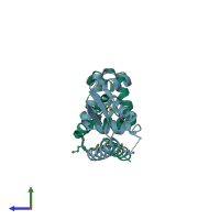 PDB entry 2d1h coloured by chain, side view.