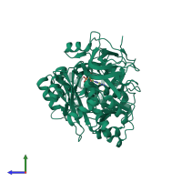 PDB entry 2d1q coloured by chain, side view.