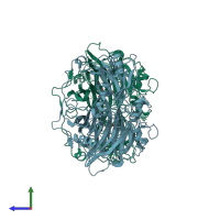 PDB entry 2d1w coloured by chain, side view.