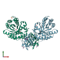 PDB entry 2d1z coloured by chain, front view.
