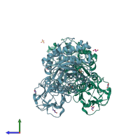 PDB entry 2d1z coloured by chain, side view.