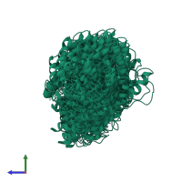 PDB entry 2d21 coloured by chain, ensemble of 20 models, side view.