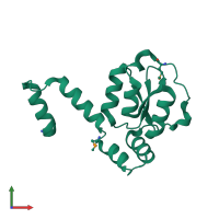 PDB entry 2d27 coloured by chain, front view.