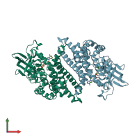 PDB entry 2d29 coloured by chain, front view.