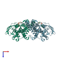 PDB entry 2d29 coloured by chain, top view.