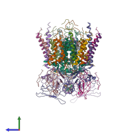 PDB entry 2d2c coloured by chain, side view.