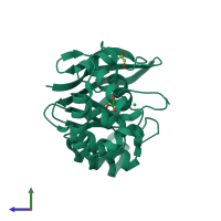 PDB entry 2d2e coloured by chain, side view.