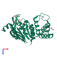 Monomeric assembly 1 of PDB entry 2d2f coloured by chemically distinct molecules, top view.