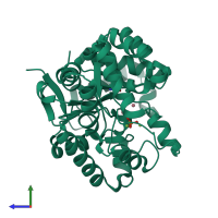 PDB entry 2d2h coloured by chain, side view.