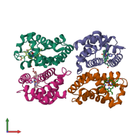 PDB entry 2d2m coloured by chain, front view.