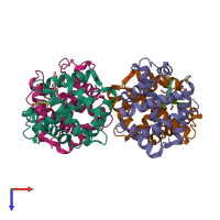 PDB entry 2d2m coloured by chain, top view.