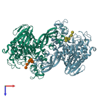 PDB entry 2d2o coloured by chain, top view.