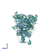 PDB entry 2d2r coloured by chain, side view.
