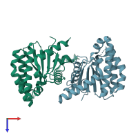 PDB entry 2d2r coloured by chain, top view.