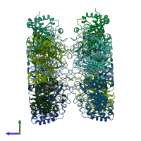 PDB entry 2d3b coloured by chain, side view.