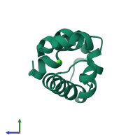 PDB entry 2d3d coloured by chain, side view.