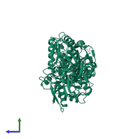 PDB entry 2d3i coloured by chain, side view.