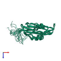 PDB entry 2d3j coloured by chain, ensemble of 20 models, top view.