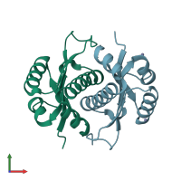 PDB entry 2d3k coloured by chain, front view.