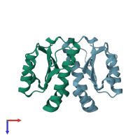 PDB entry 2d3k coloured by chain, top view.