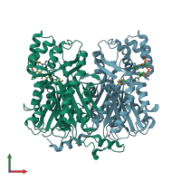 PDB entry 2d3m coloured by chain, front view.