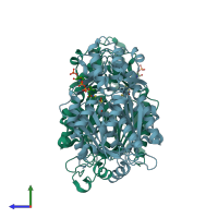 PDB entry 2d3m coloured by chain, side view.