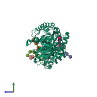 PDB entry 2d3n coloured by chain, side view.