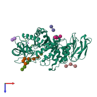 PDB entry 2d3n coloured by chain, top view.