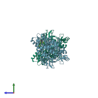 PDB entry 2d3u coloured by chain, side view.