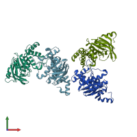 PDB entry 2d3w coloured by chain, front view.