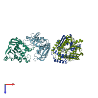 PDB entry 2d3w coloured by chain, top view.