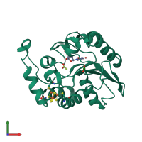 PDB entry 2d3y coloured by chain, front view.