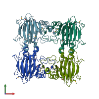 PDB entry 2d40 coloured by chain, front view.