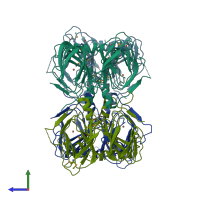 PDB entry 2d40 coloured by chain, side view.
