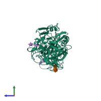 PDB entry 2d43 coloured by chain, side view.