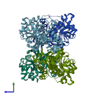 PDB entry 2d4a coloured by chain, side view.