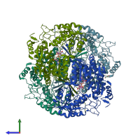 PDB entry 2d4e coloured by chain, side view.