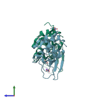 PDB entry 2d4i coloured by chain, side view.