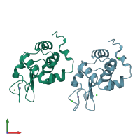PDB entry 2d4k coloured by chain, front view.