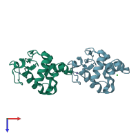 PDB entry 2d4k coloured by chain, top view.