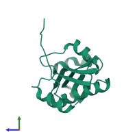 PDB entry 2d4p coloured by chain, side view.