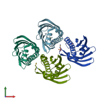 PDB entry 2d4r coloured by chain, front view.