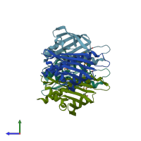 PDB entry 2d4r coloured by chain, side view.