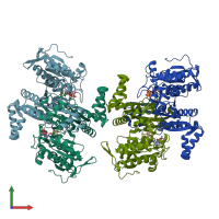 PDB entry 2d4v coloured by chain, front view.