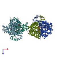 PDB entry 2d4v coloured by chain, top view.