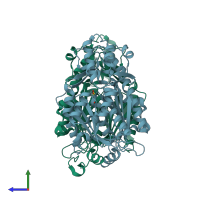 PDB entry 2d51 coloured by chain, side view.